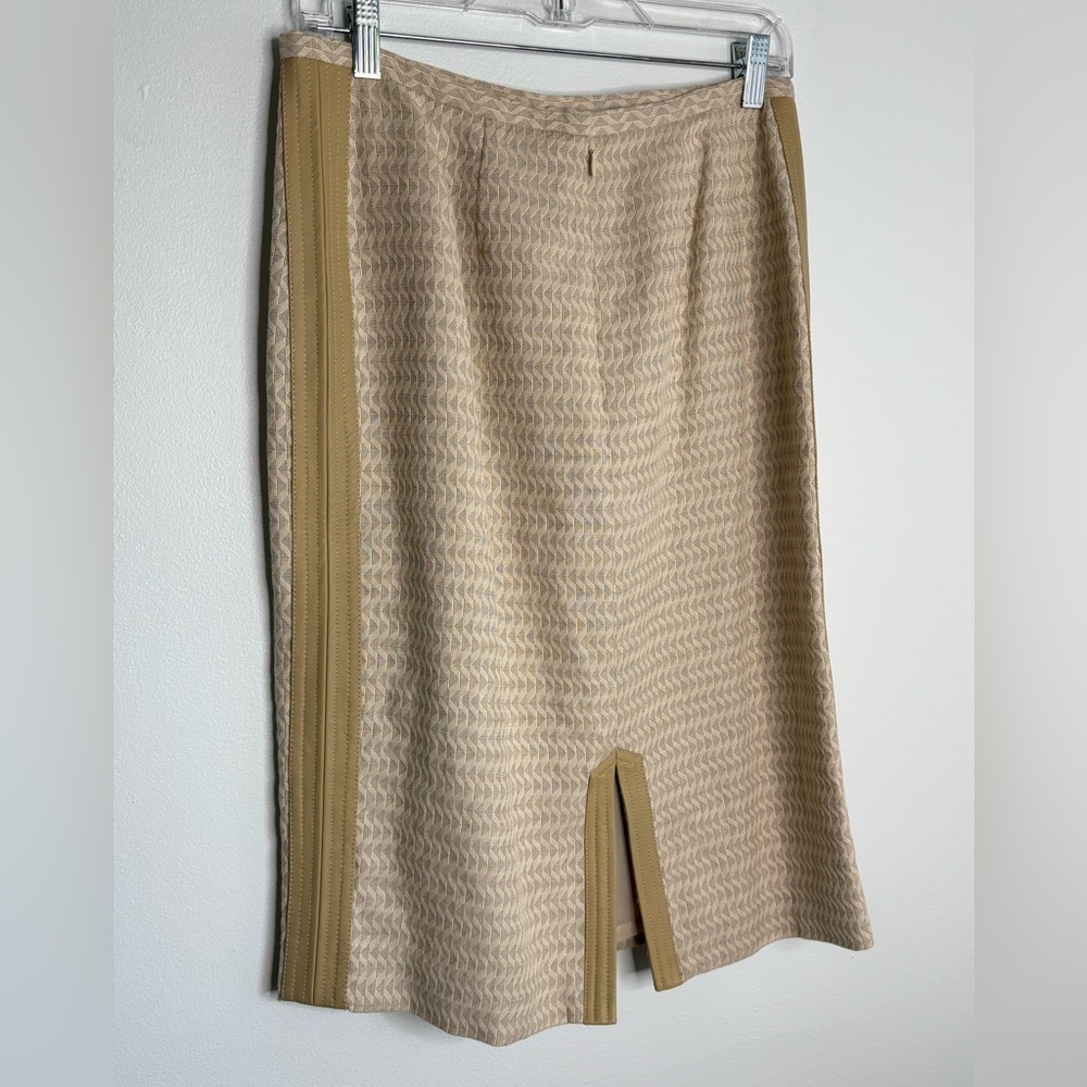 VTG/NWT Doncaster Skirt Suit Set, Size 10, Stunning Tan/Cream w/ Leather Trim - Picture 12 of 16